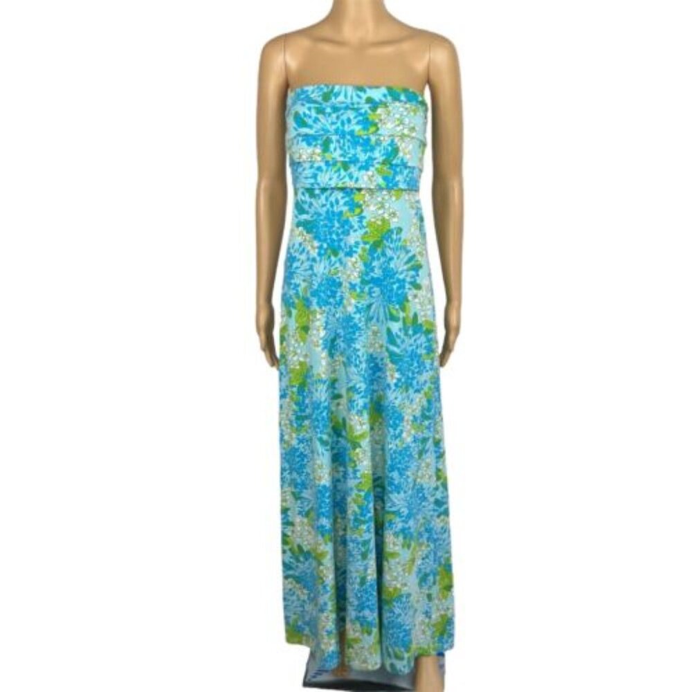 Lilly Putlizer Cotton Spandex Dress Size M Multicolor Strapless Tiered Maxi